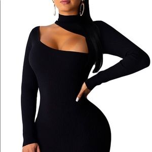 Long Sleeve High Neck Cut Out Dress